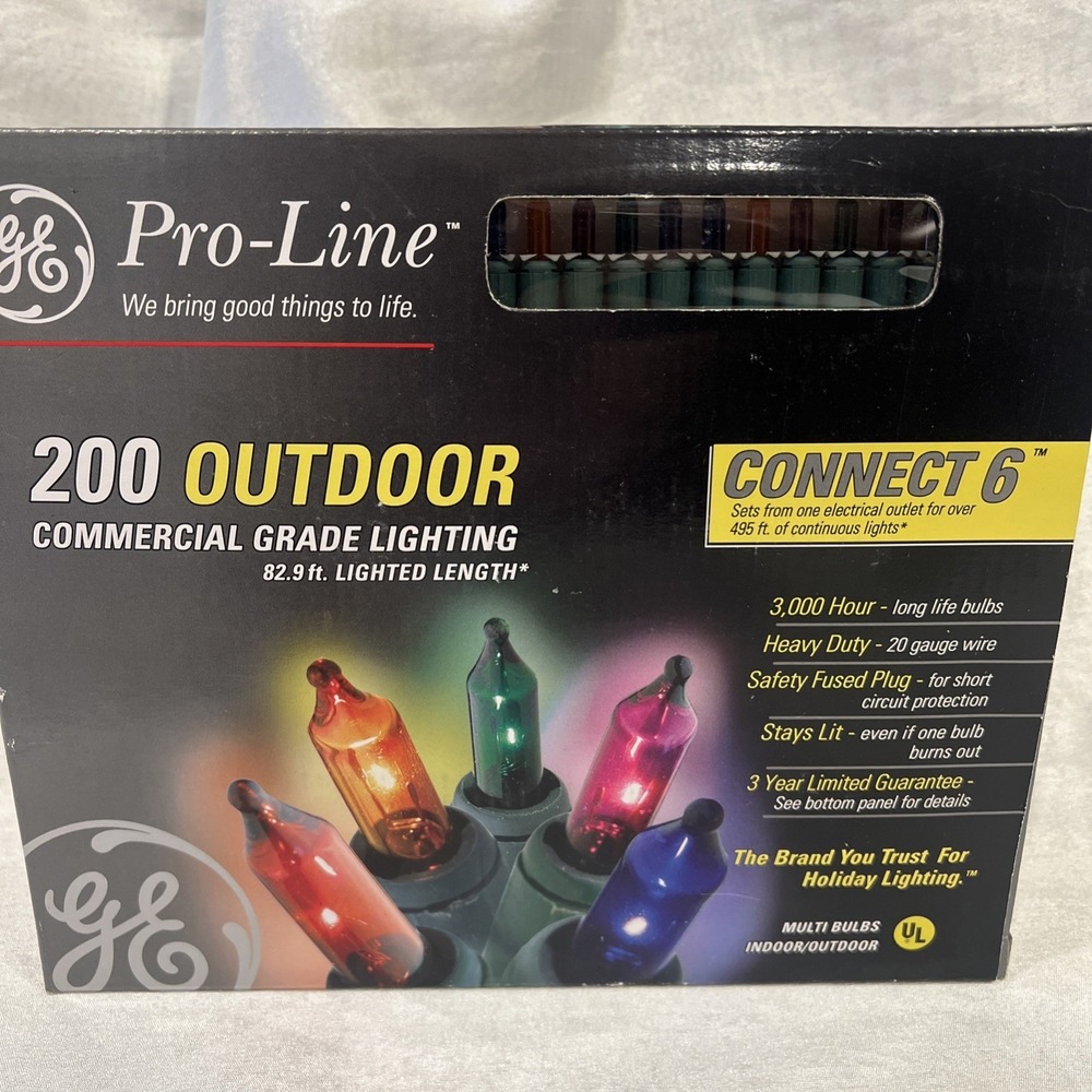Vtg GE Pro-Line 200 Commercial Grade Mini Lights Multi Green Wire Stay Lit 82.9'